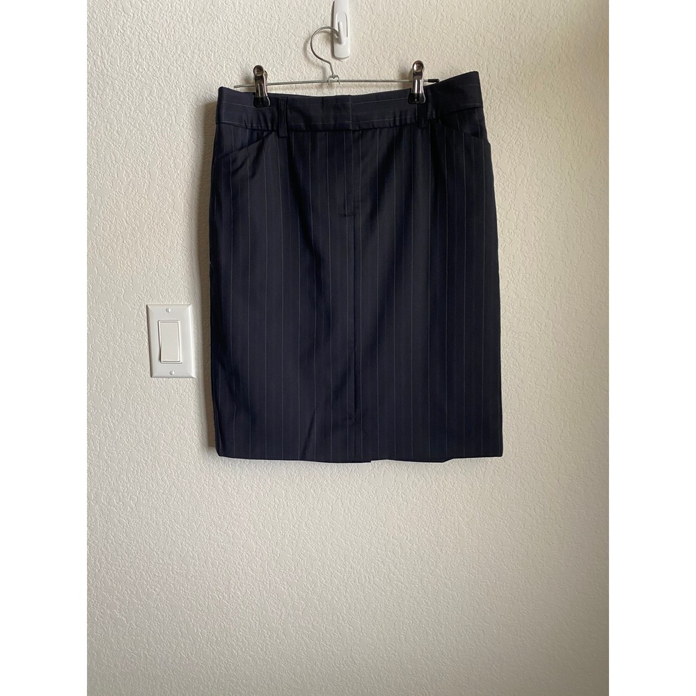 J.Crew Women Pinstripe Wool Blend Pencil Skirt Size 0 Navy Blue Career Chic